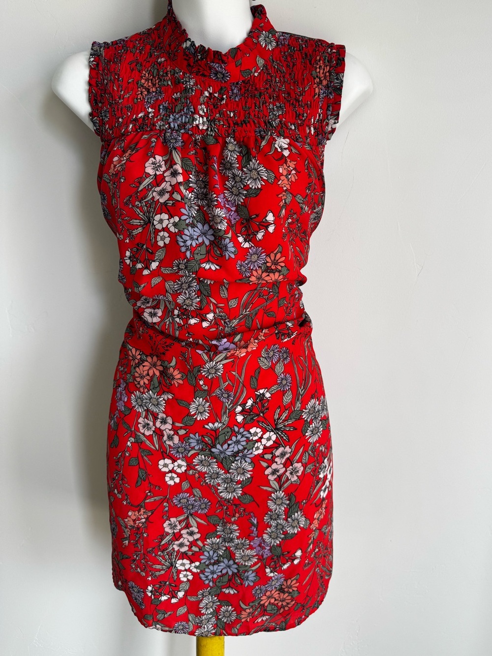 Carolina Belle Red Floral Smocked Neck Mini Dress